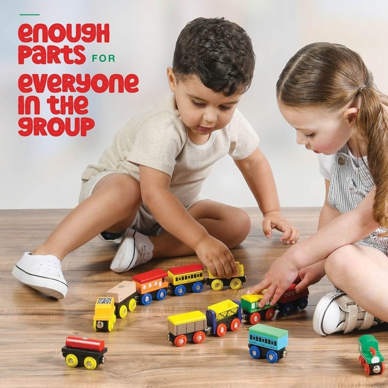 Play22 Wooden Train Set 12 PCS - Train Toys Magnetic Set Includes 3 Engines - Toy Train Sets For Kids Toddler Boys And Girls - Compatible With All Major Brands - Original - By Play22 - Image 3
